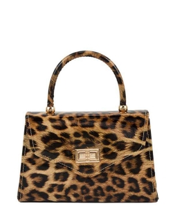 Glossy Leopard Print Handle and Crossbody Bag 6491 Nude